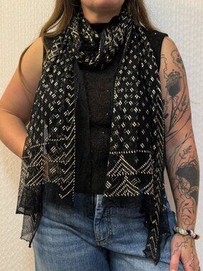 Vintage 1920s Assuit Scarf Shawl Antique Silver Metal Art Deco Egyptian Metallic